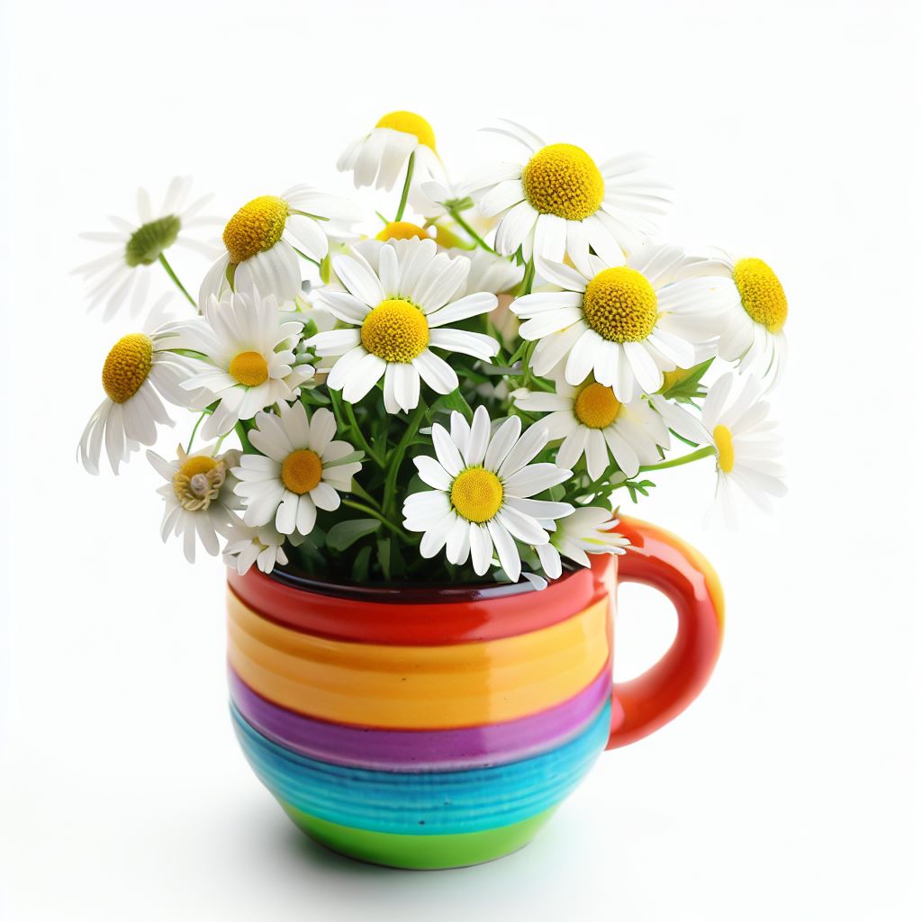 camomile in colorful mug