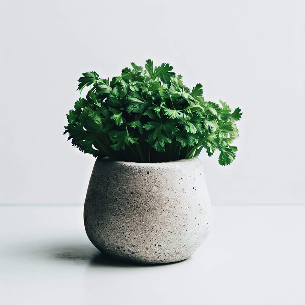 parsley in concrete pot