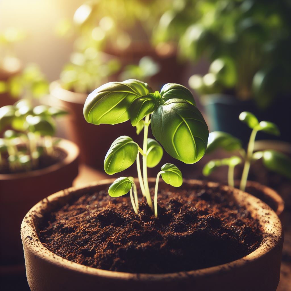 basil plant sprouting