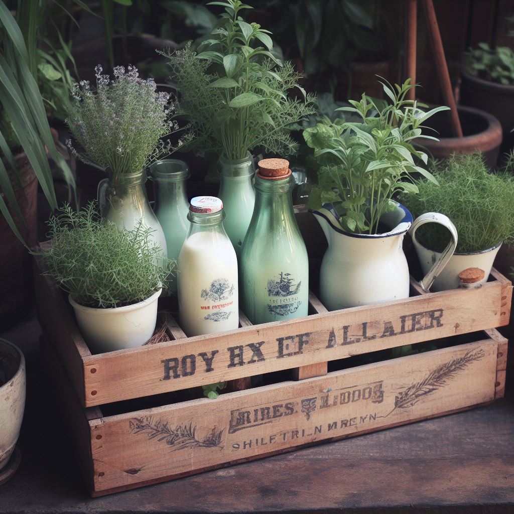 Vintage Milk Crate Herb Garden