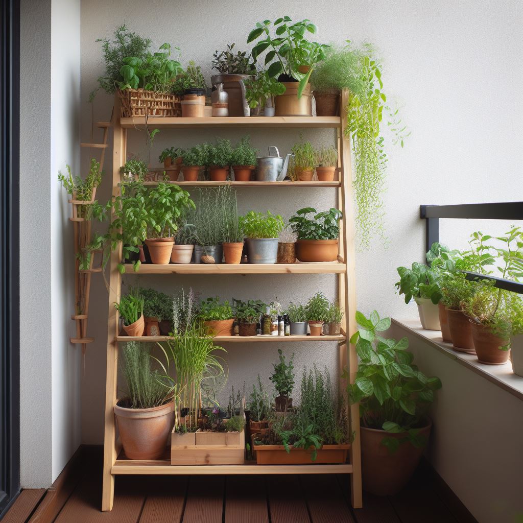 Tiered Plant Stands on balcony