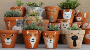 fun and creative animals painted onto terracotta pots