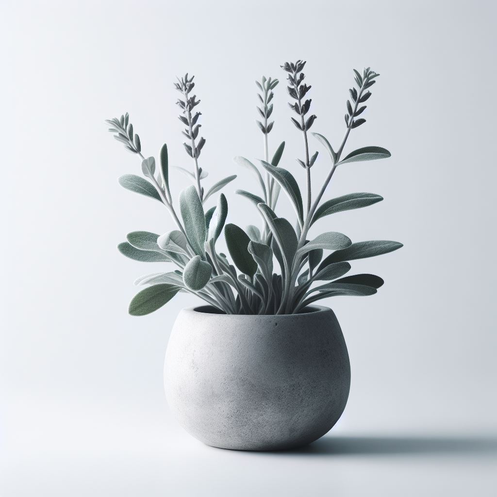 sage in cement pot