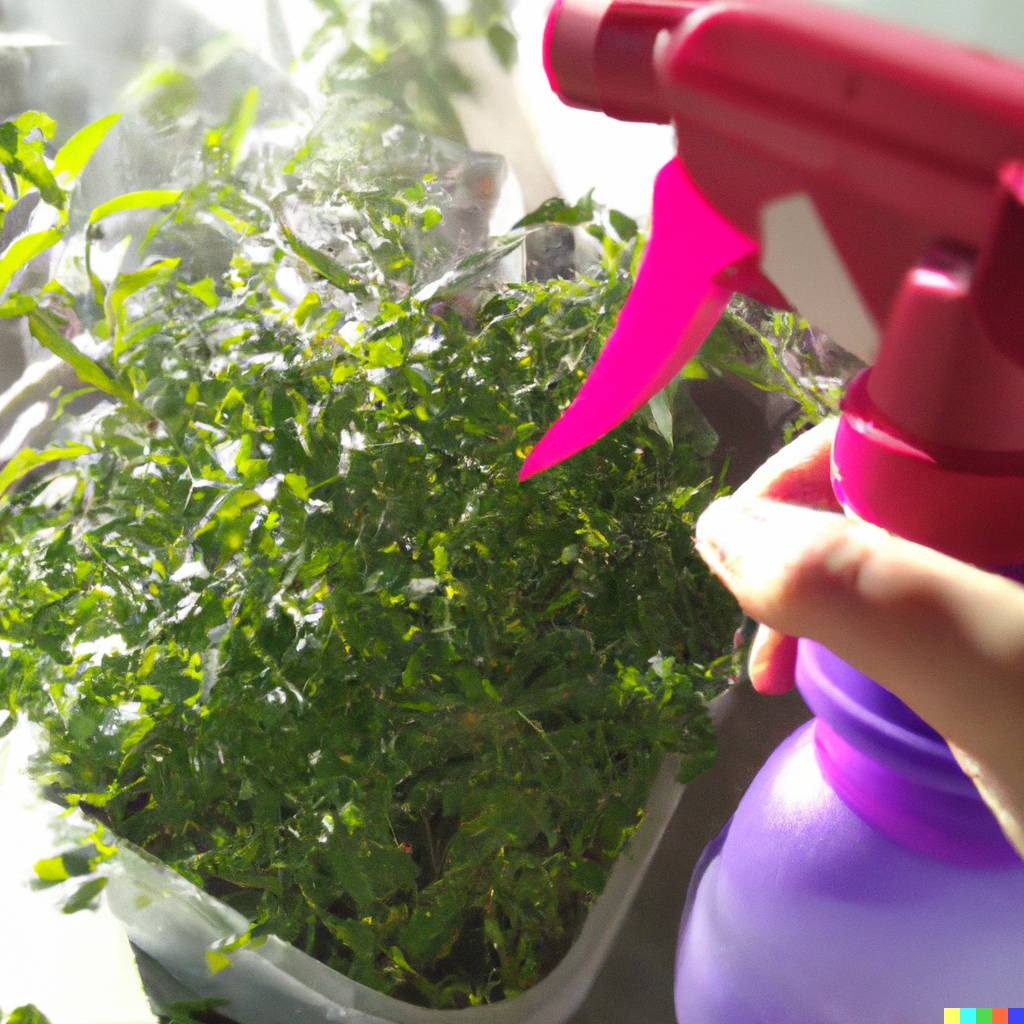 spraying herbs plastic spray bottle