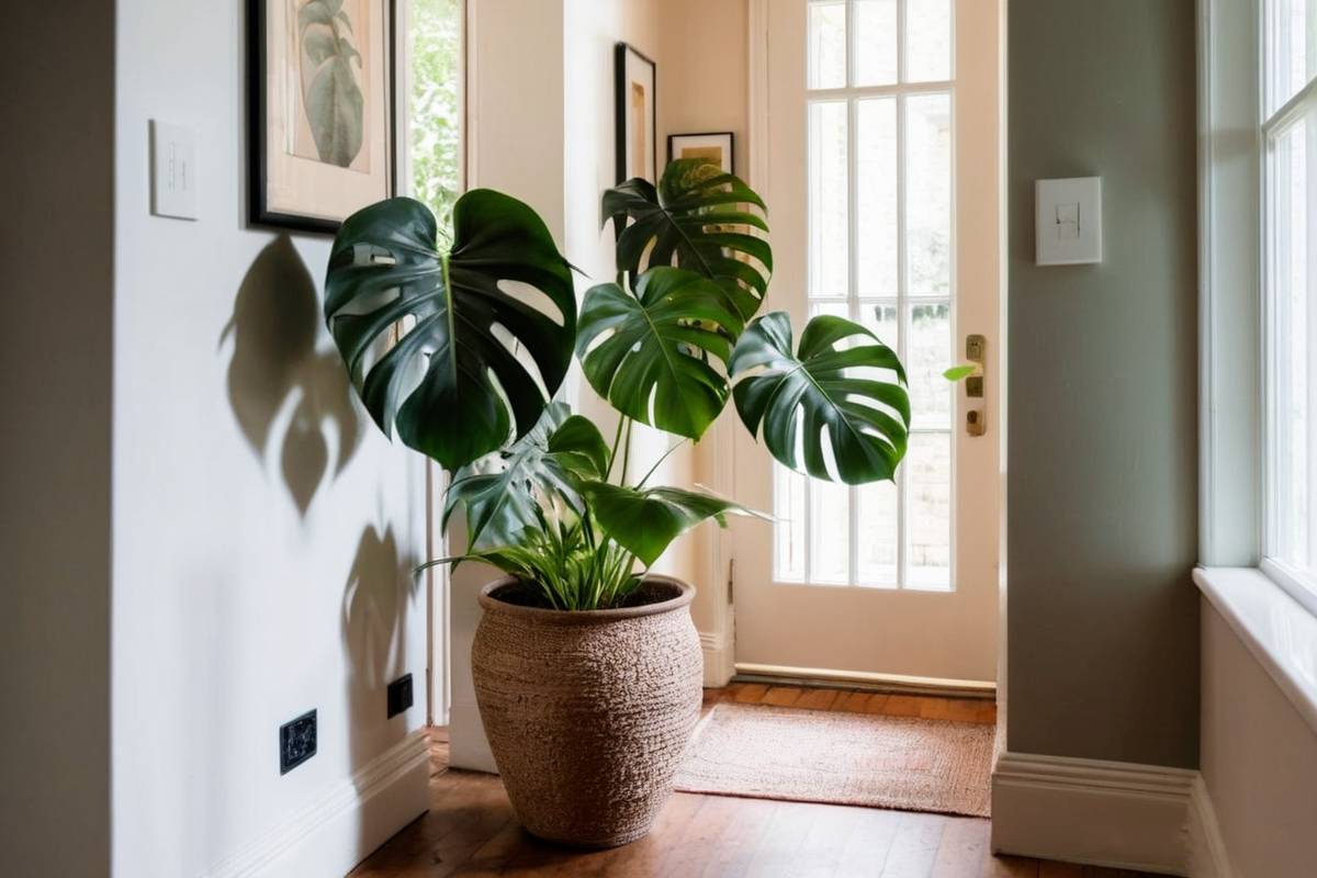large monstera in entranceway