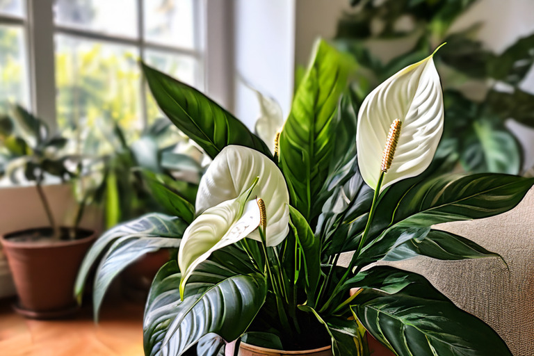 peace lily in corner of living room