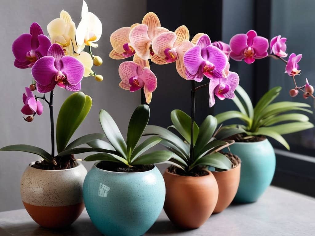 selection of orchids in pots