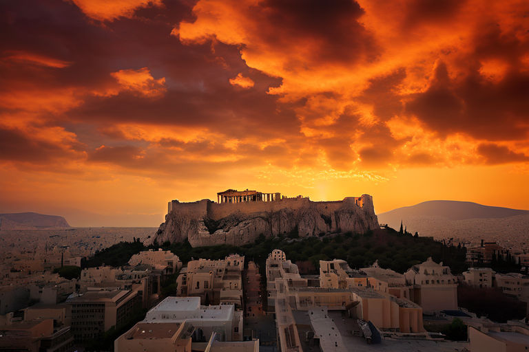 orange sky over Acropolis in Athens