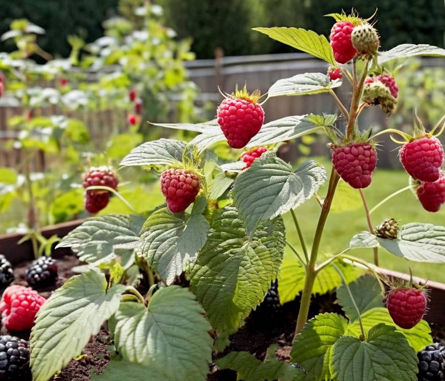 Raspberries plants growing