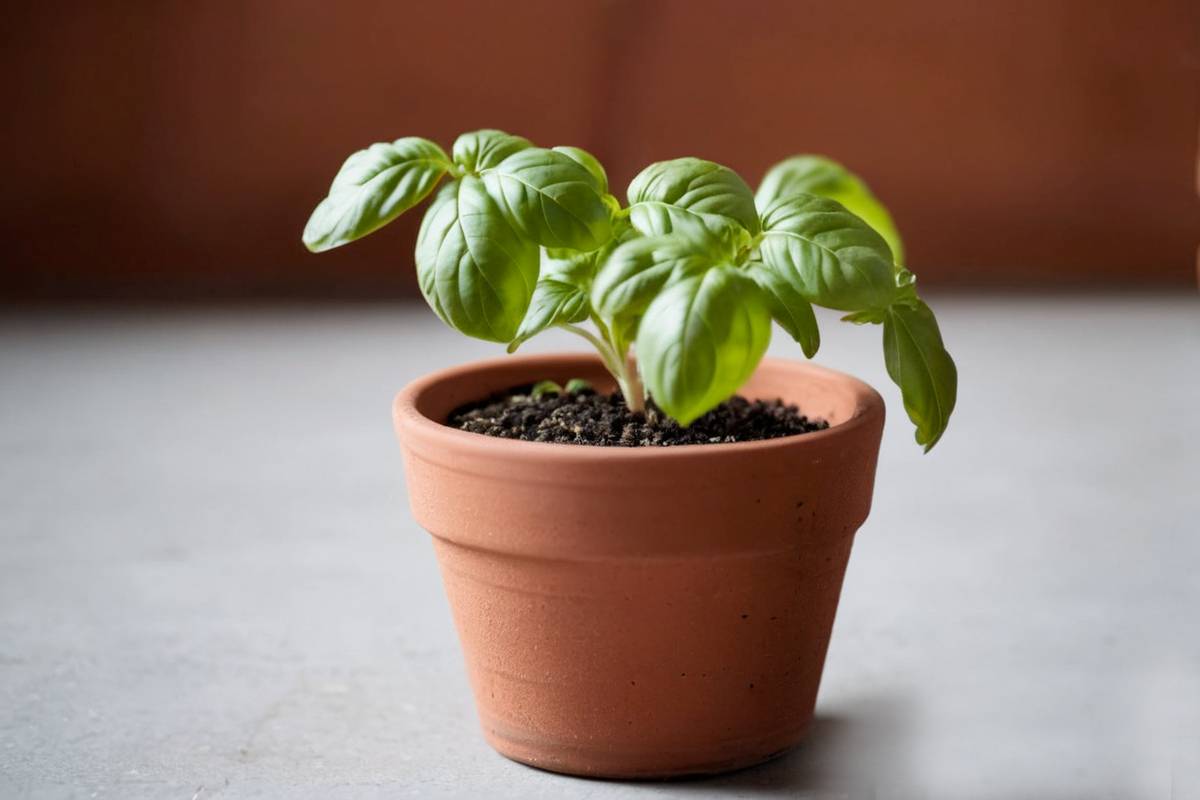 basil in terracotta pot