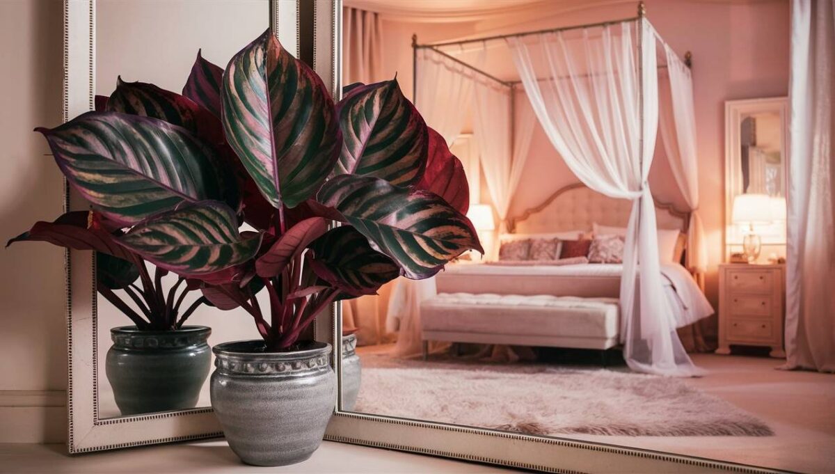 Calathea plant reflection bedroom