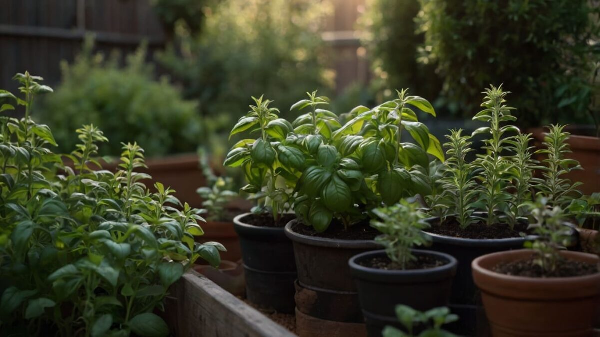 Basil Tarragon Oregano herb garden2