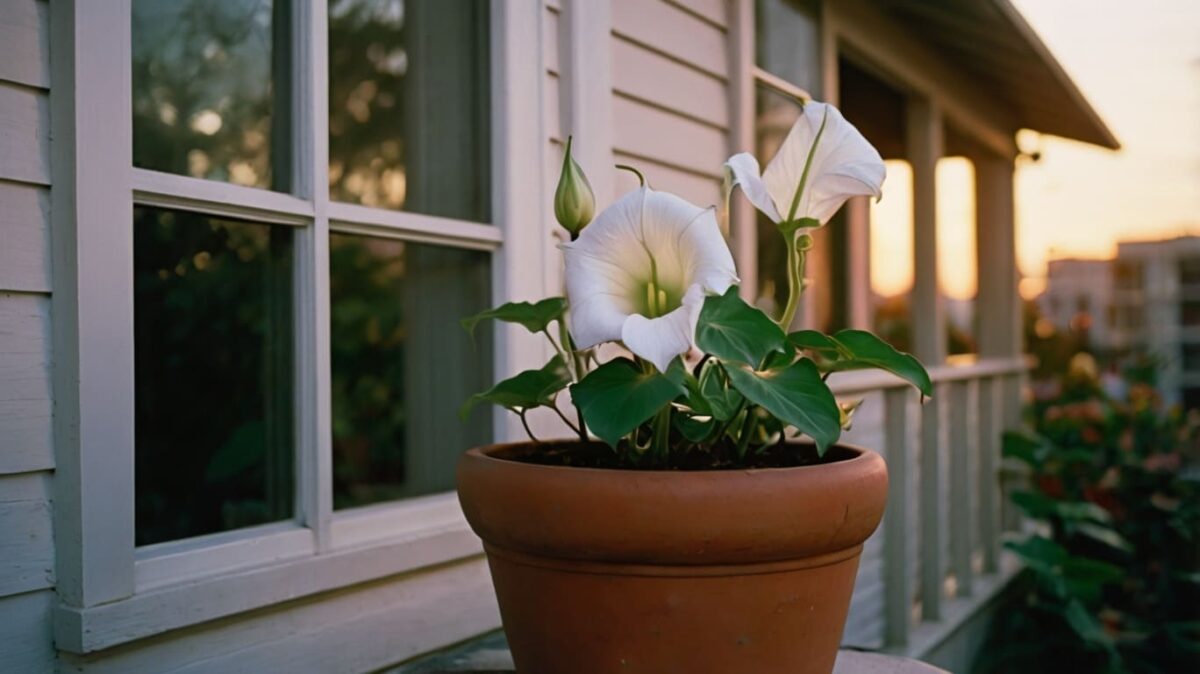 Moonflower plant beautiful pot