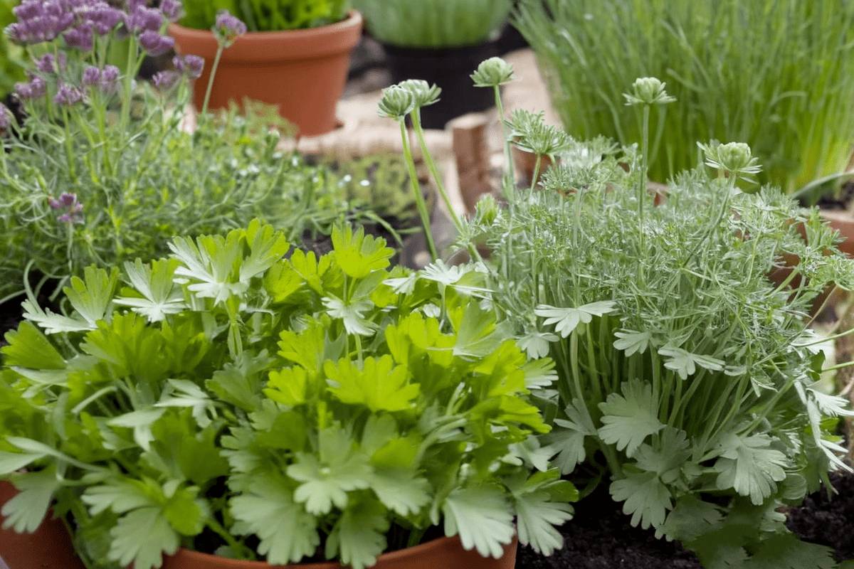 Parsley Sage Chives herb garden