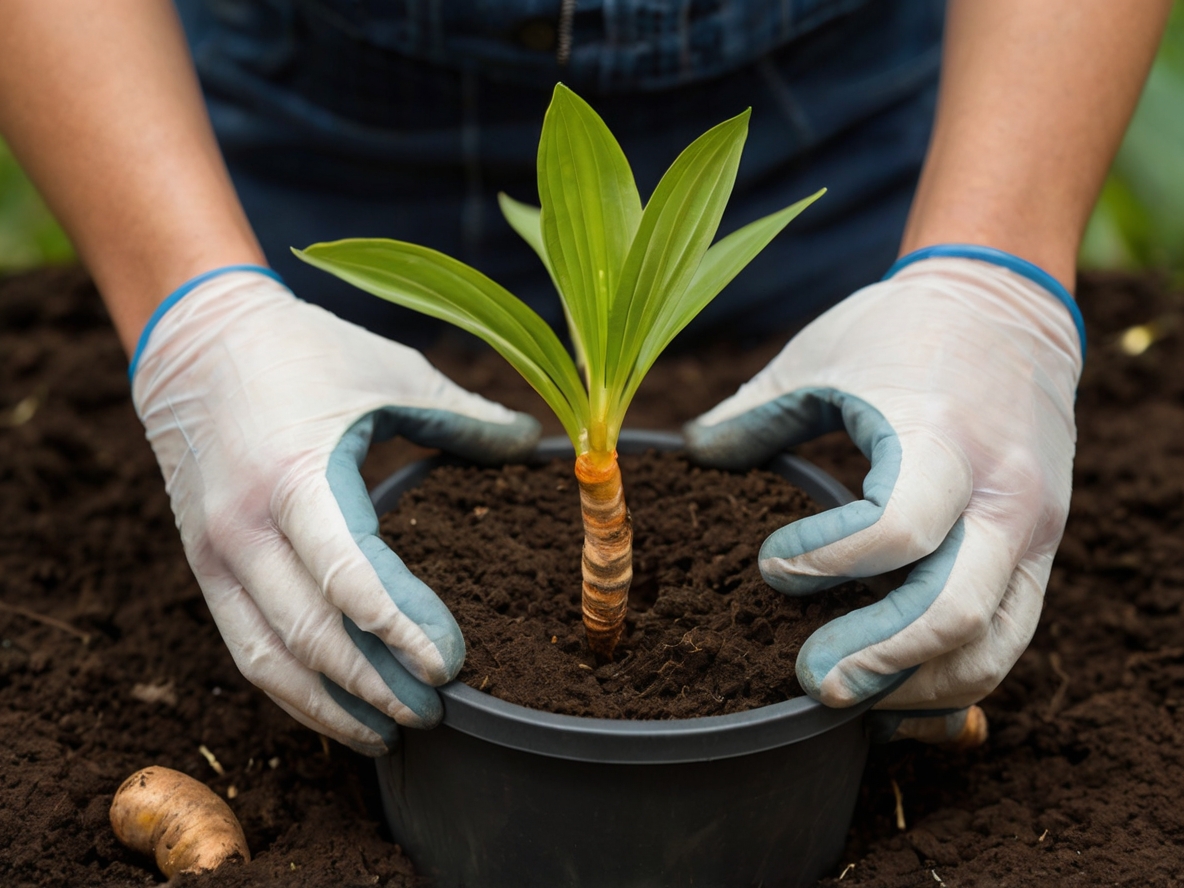 planting a turmeric rhizome