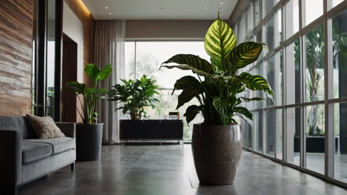 tall Dieffenbachia in entrance way