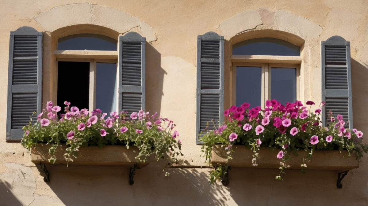 Petunias in french windowbox