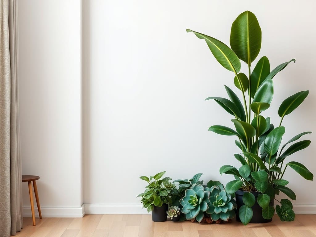 rubber plant next to succulents