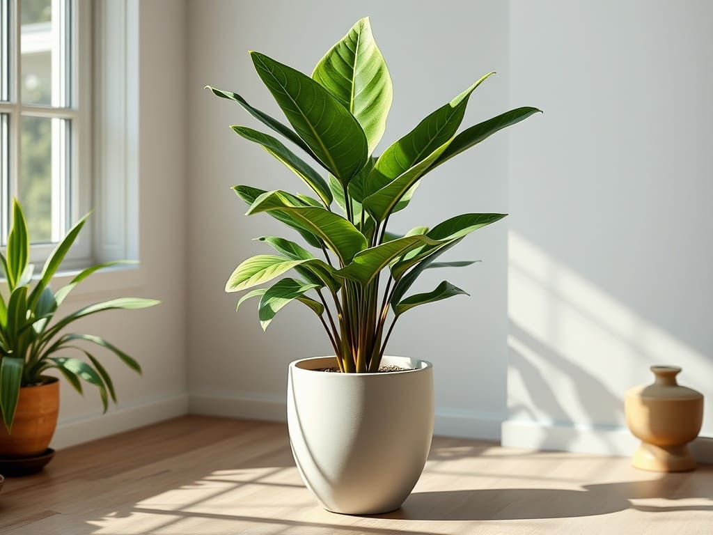 tall rubber plant in beautiful pot