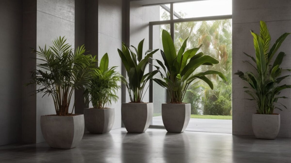 zz plant, areca palm and snake plant