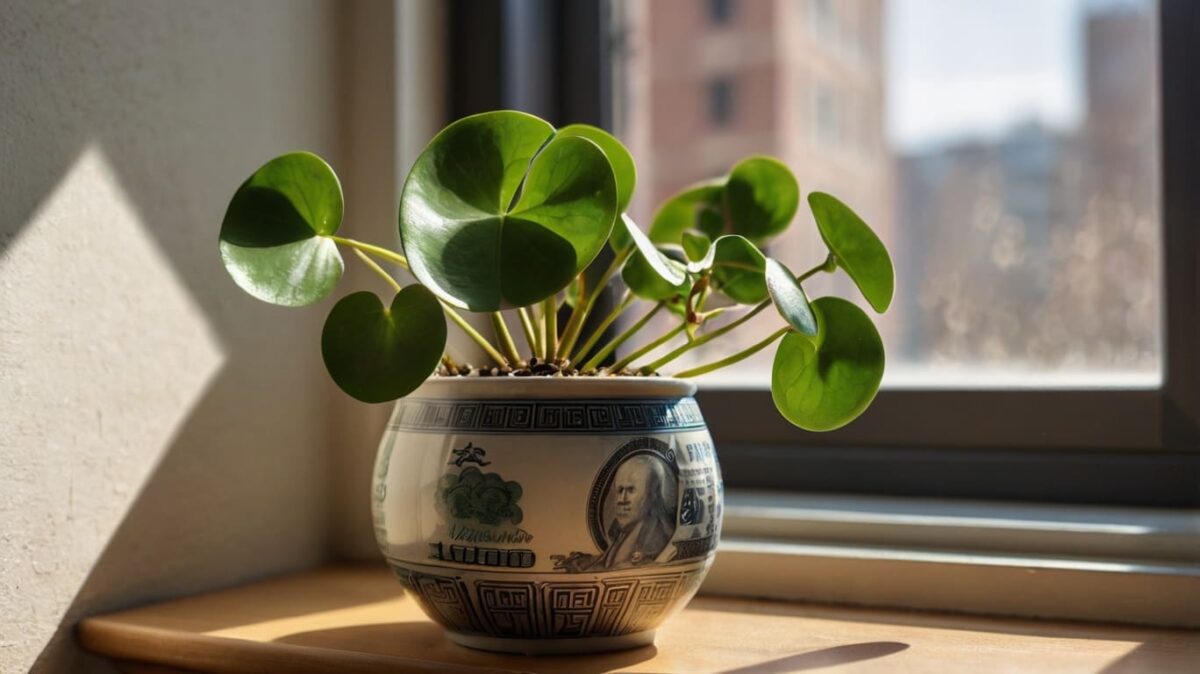 Chinese Money Plant sunny windowsill