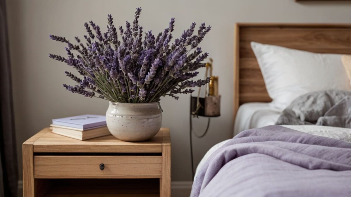 lavender on bedside table