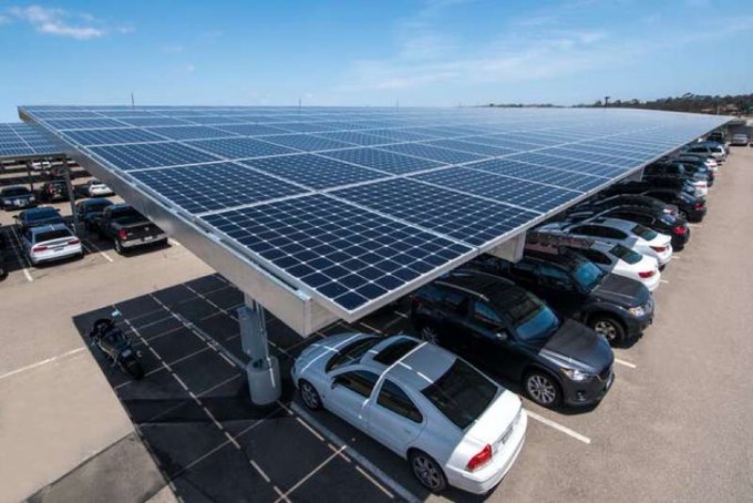 solar panels in parking lot