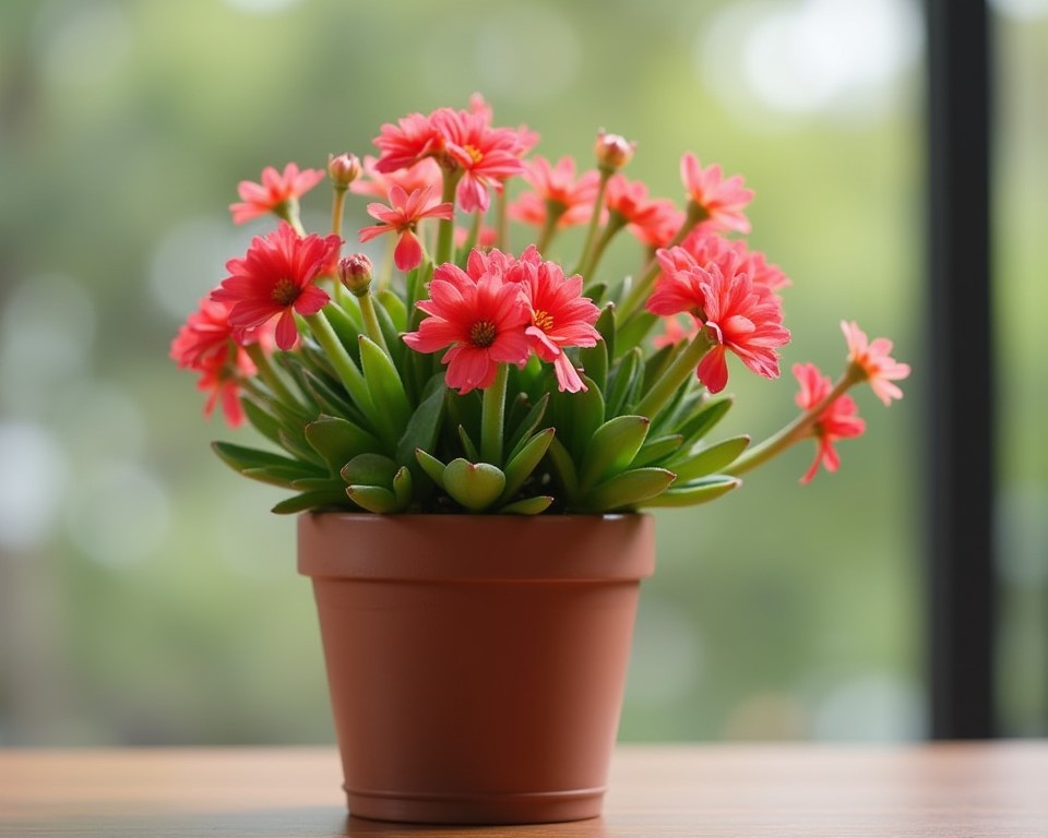 Kalanchoe plant in a pot on table