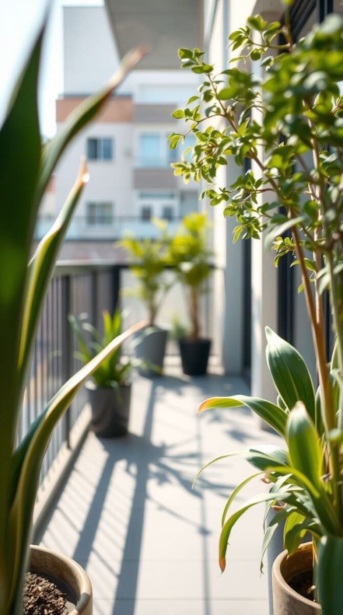 Close up apartment balcony garden