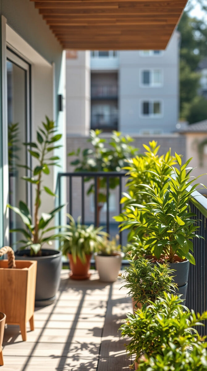 apartment balcony garden herbs in pots