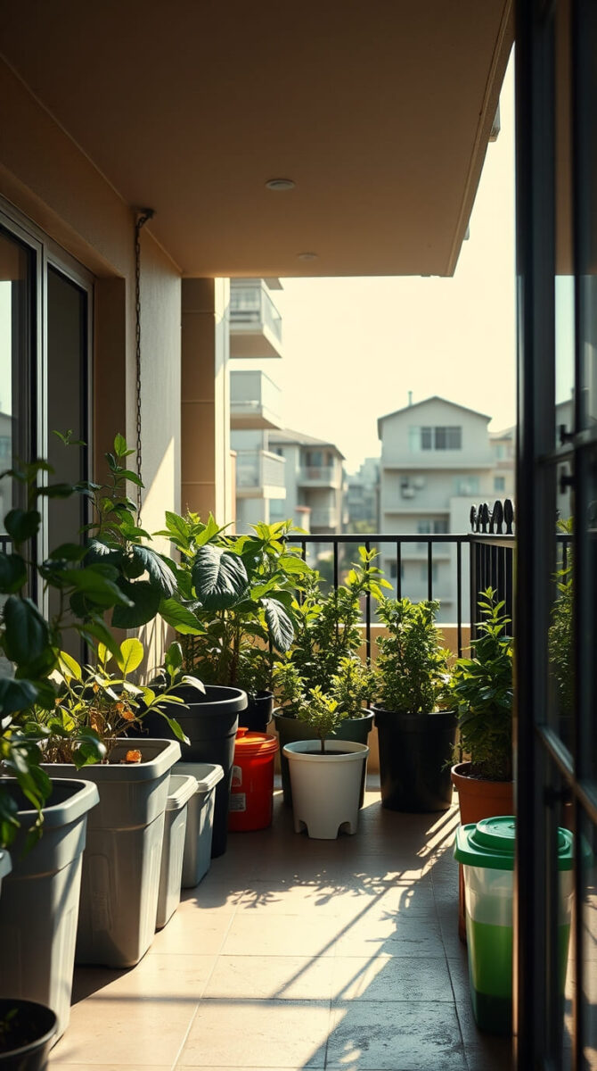 apartment balcony garden in Recycled containers