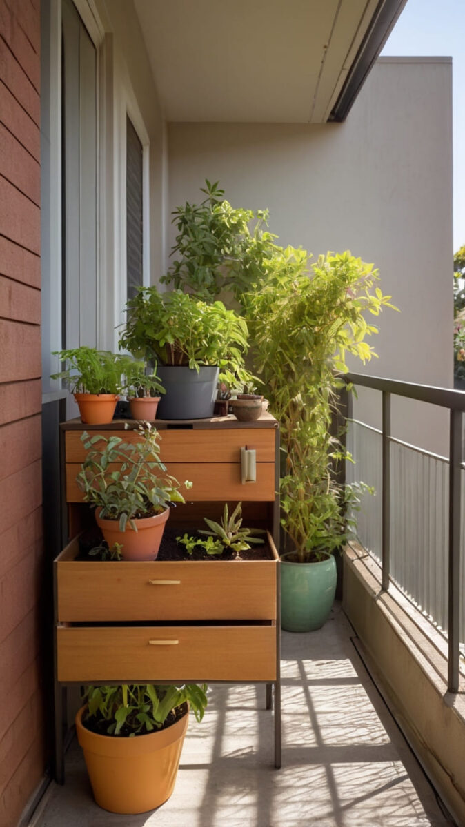 small Apartment Balcony Garden with dresser