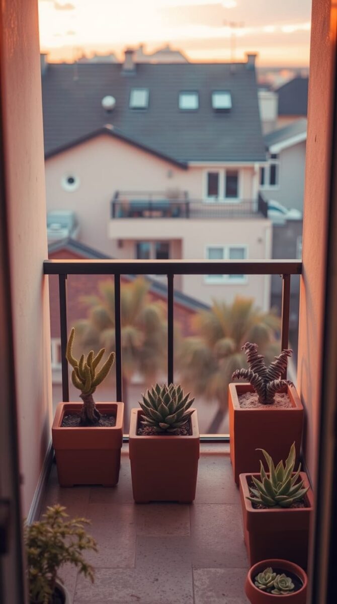 small apartment balcony garden with succullents