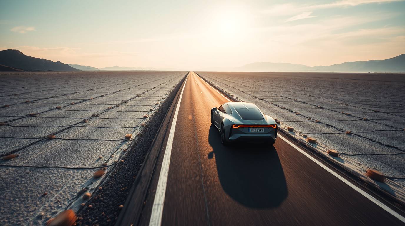 sleek electric vehicle driving